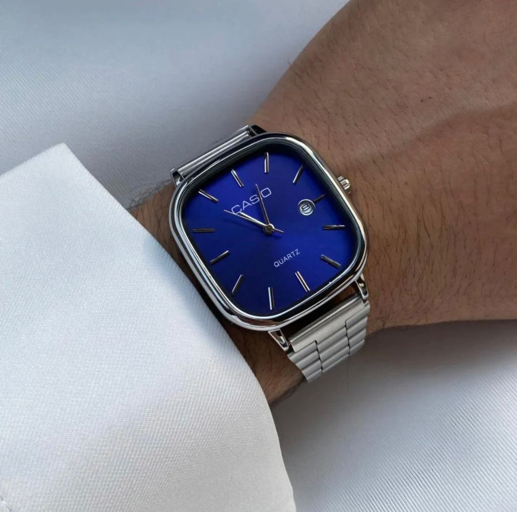 Casio Watch Silver + Blue – كاسيو ووتش فضي + أزرق